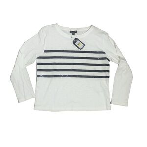 Nautica Womens Med Long Sleeve Cotton Sequined Stripe Top MSRP $59 NWT Nautical